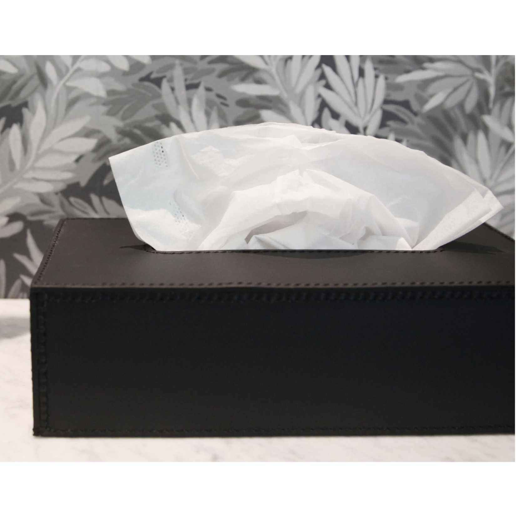 Kleenexbox  Leder schwarz/Naht schwarz