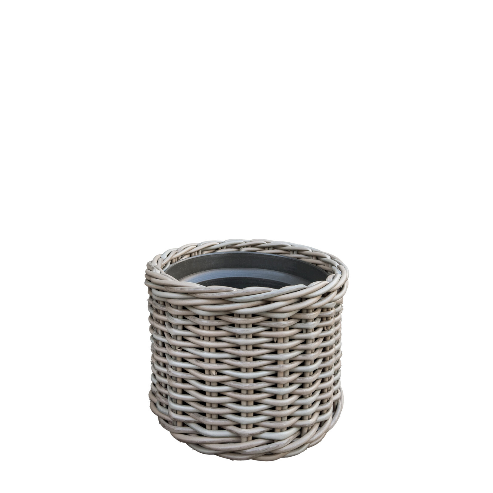 Tulum Polyrattan Korb mit Innentopf grau, D30xH21cm