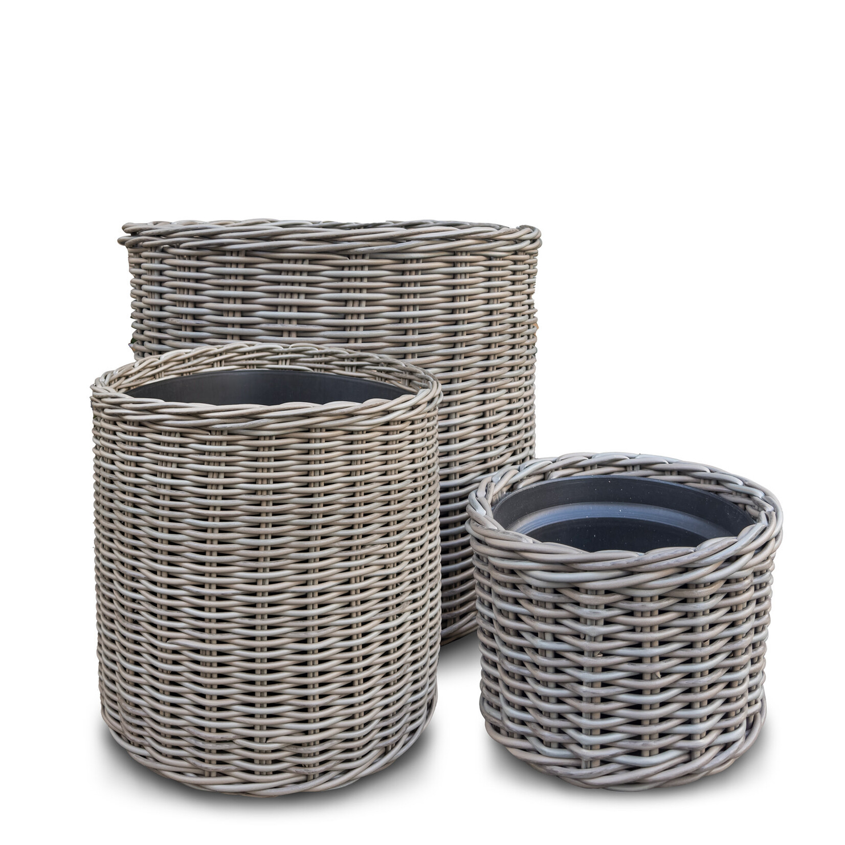 Tulum Polyrattan Korb mit Innentopf grau, D56xH46cm
