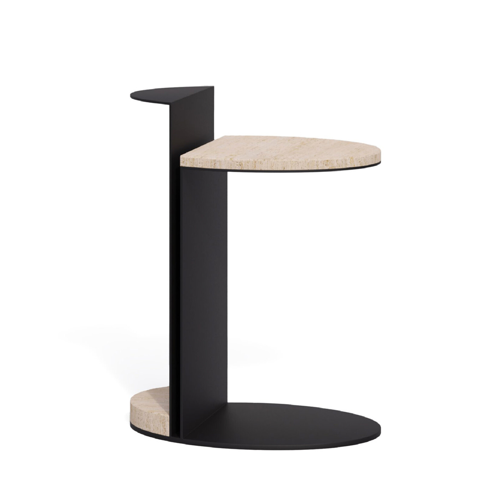 Beistelltisch rund braun mit Travertin, 50x35xH65cm