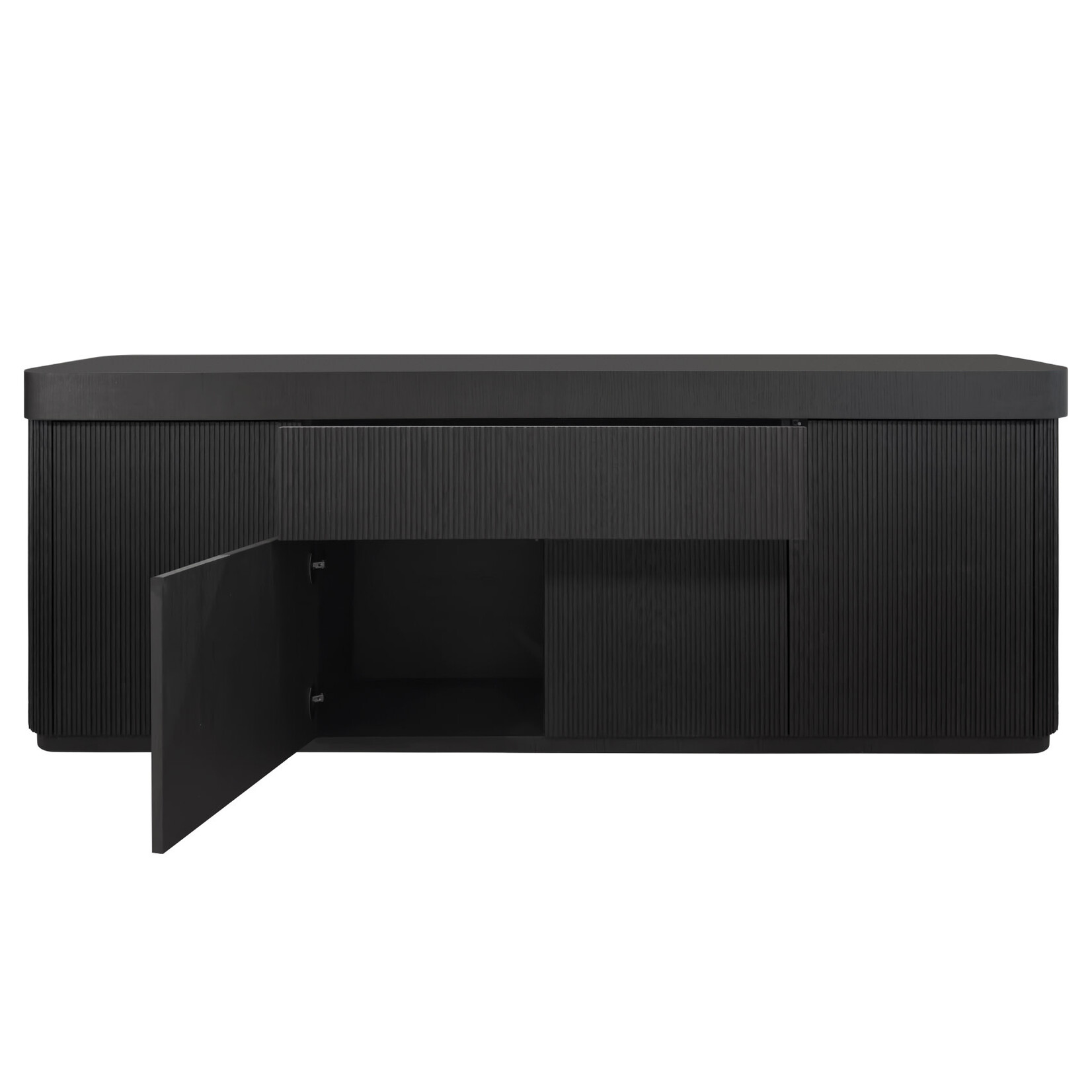 Trenton Sideboard mit vier Türen, einer Schublade, schwarz, gebürstet und gerillt, 220x45xH80cm