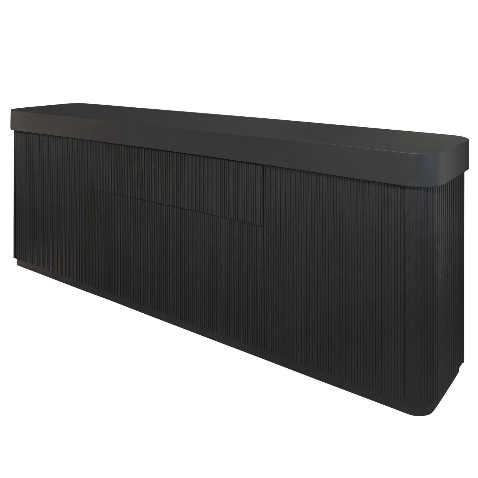Trenton Sideboard mit vier Türen, einer Schublade, schwarz, gebürstet und gerillt, 220x45xH80cm