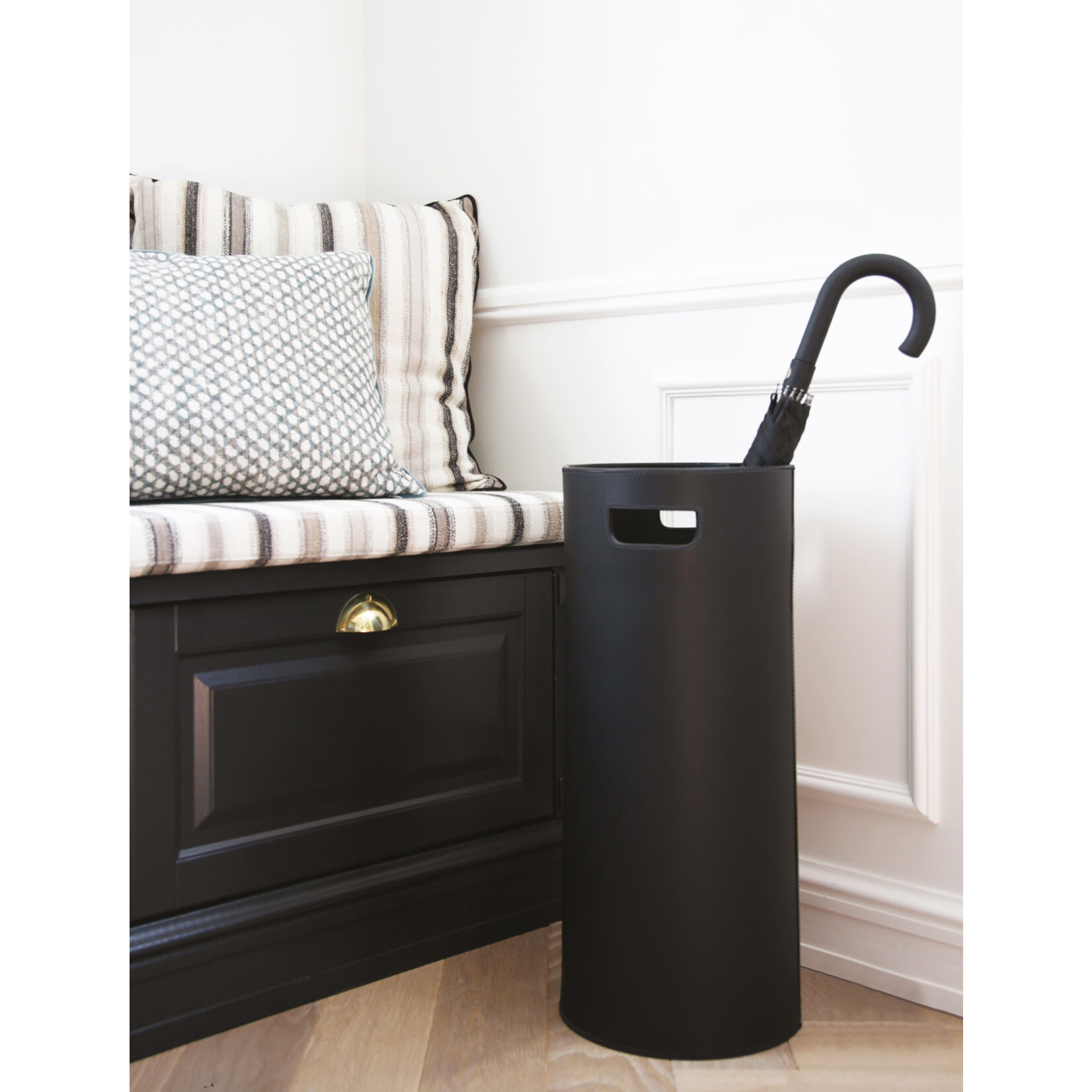 Schirmständer Leder: schwarz, Naht: schwarz D25x58cm