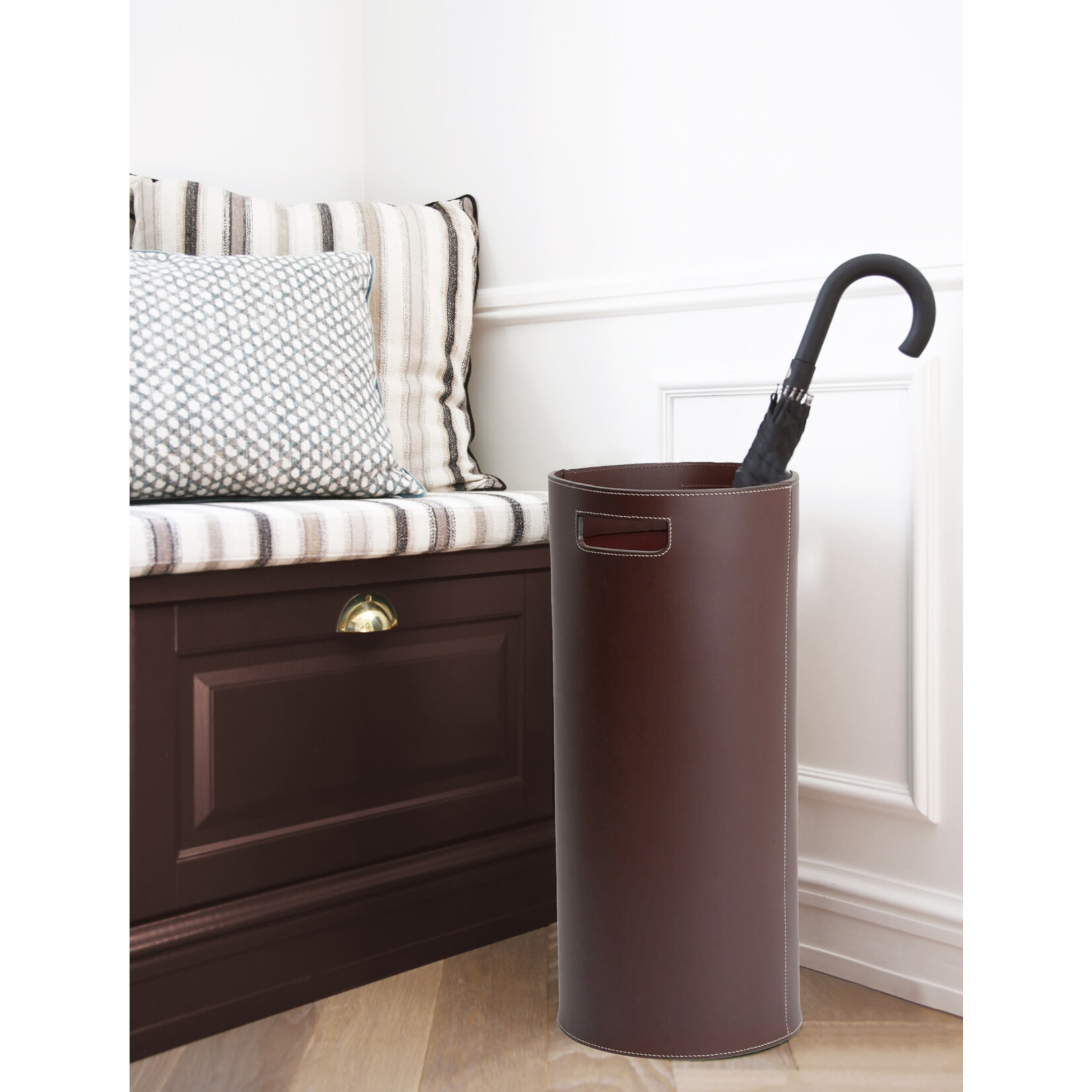 Schirmständer Leder: braun, Naht: weiss D25x58cm
