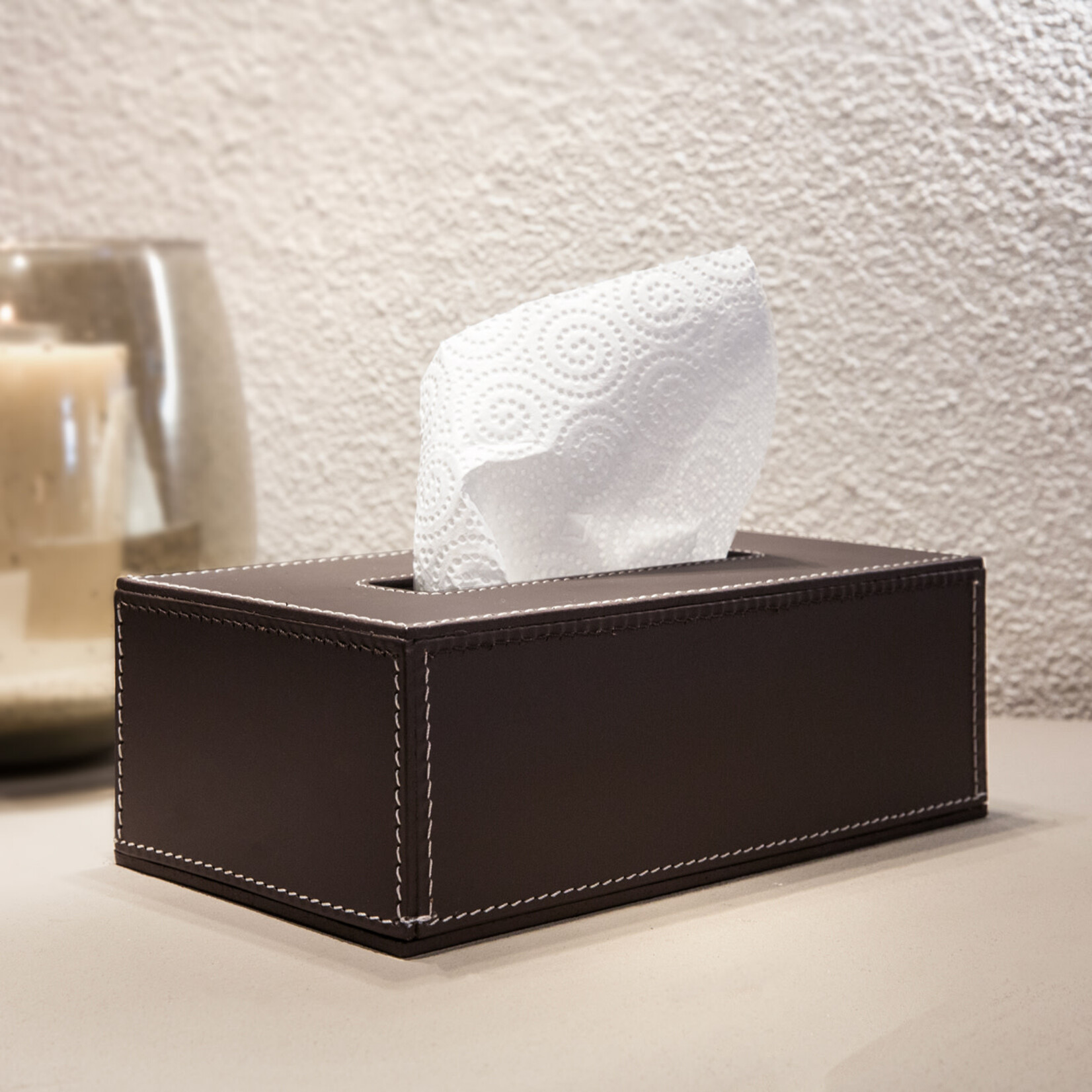 Kleenexbox  Leder braun/Naht weiss