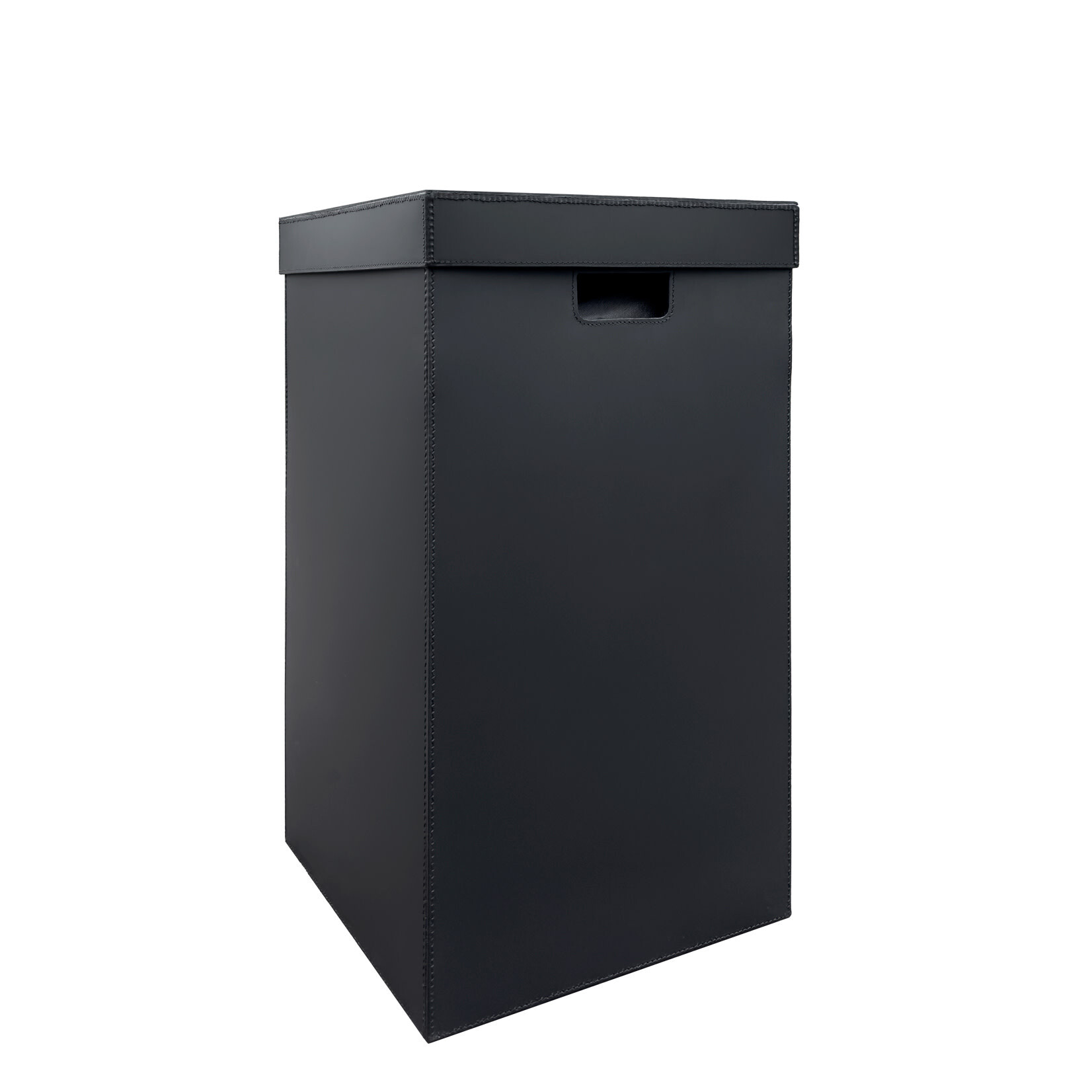 Wäschekorb Leder: schwarz, Naht: schwarz 37x37x62cm