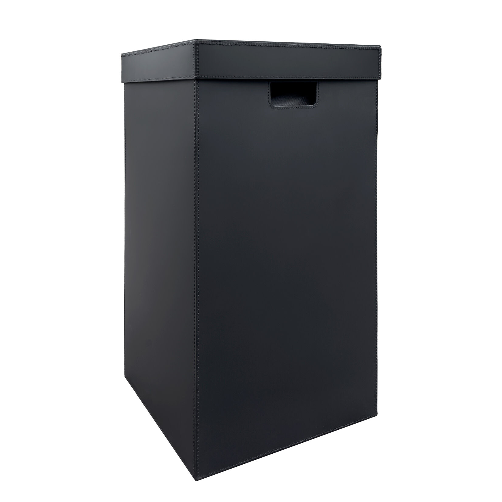 Wäschekorb Leder: schwarz, Naht: schwarz 41x41x72cm