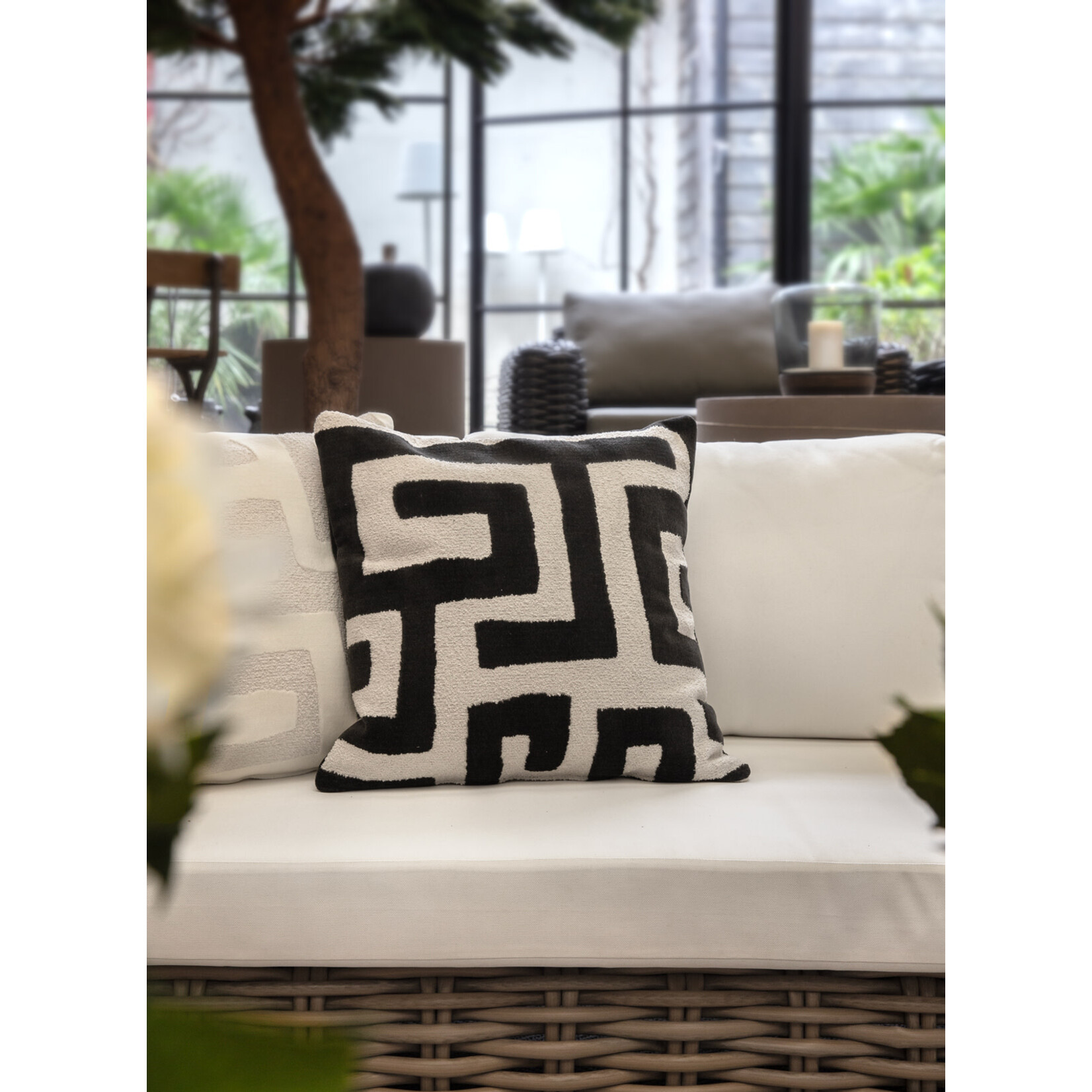 Kissen Kuba Cay Outdoor weiss/schwarz, 50x50cm