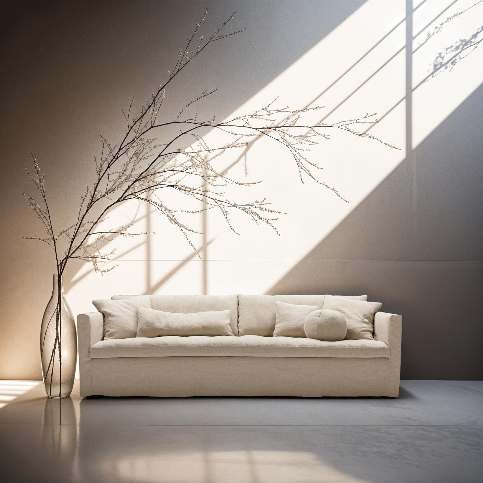 Cozy Sofa 4-Sitzer mit looser Husse 270x107x84cm (Daunenfüllung), Stoff: Linen L007 1 natur (Kat. E)