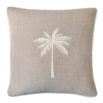 Summy Kissen beige, grosse Palme und Keder weiss, 55x55cm