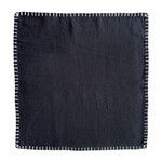 Serviette Leinen schwarz Schlingstich weiss 48x48cm