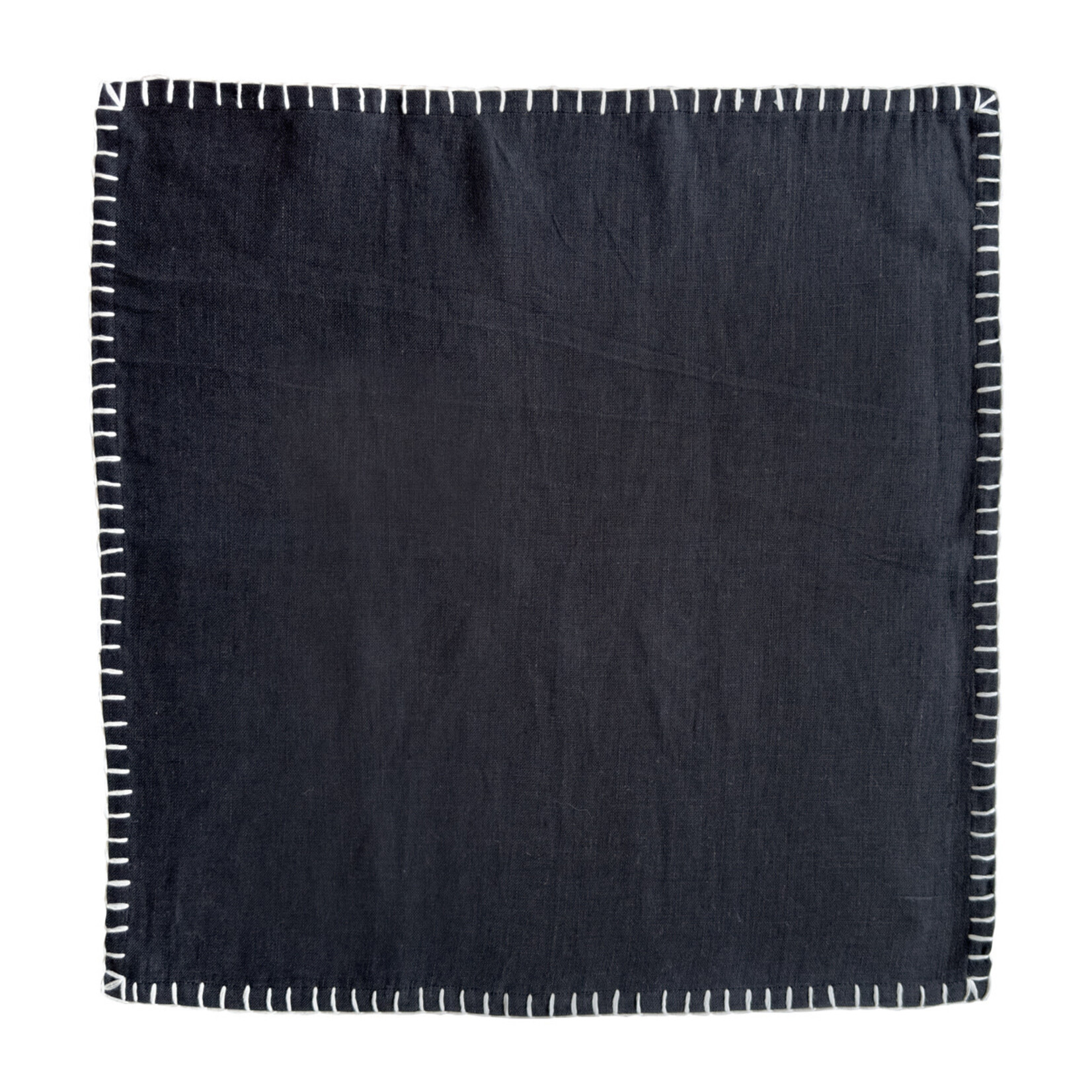 Serviette Leinen schwarz Schlingstich weiss 48x48cm
