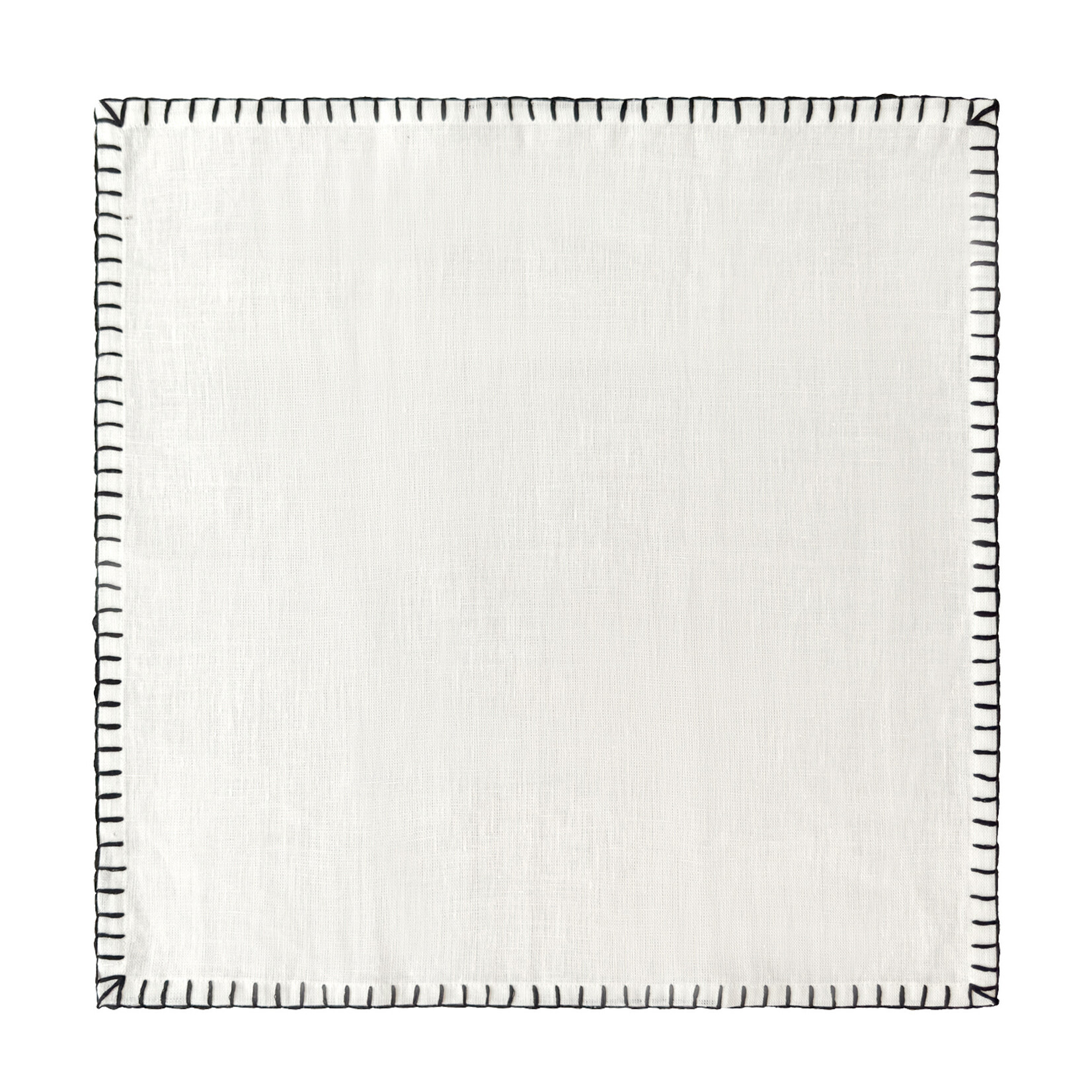 Serviette Leinen weiss Schlingstich schwarz 48x48cm