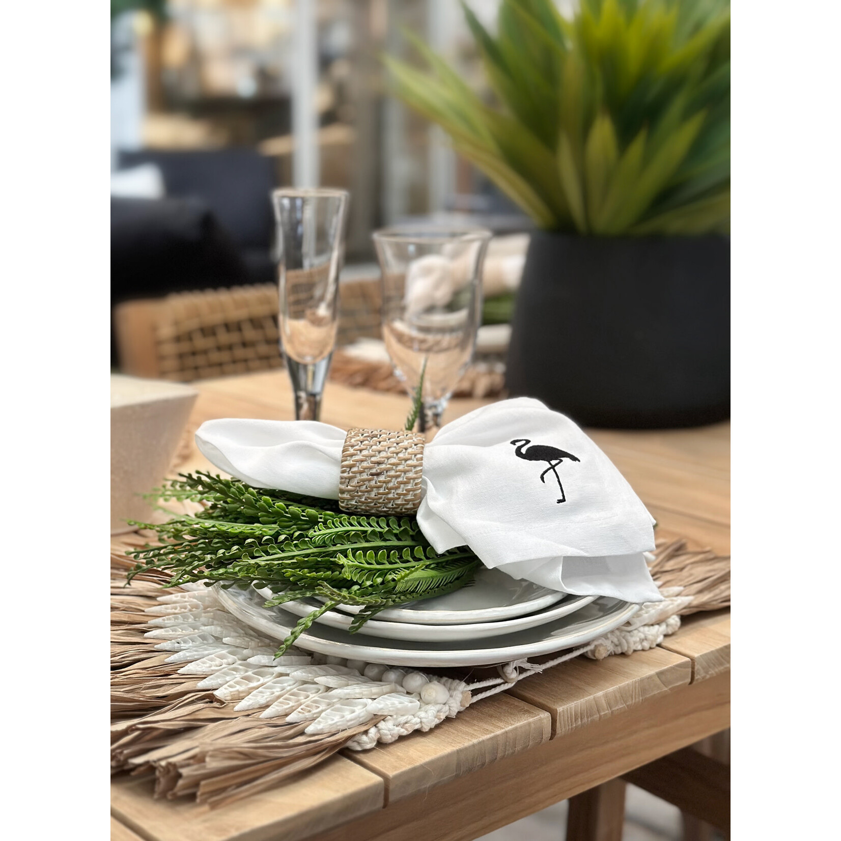 Serviette weiss mit Flamingo schwarz, 45x45cm
