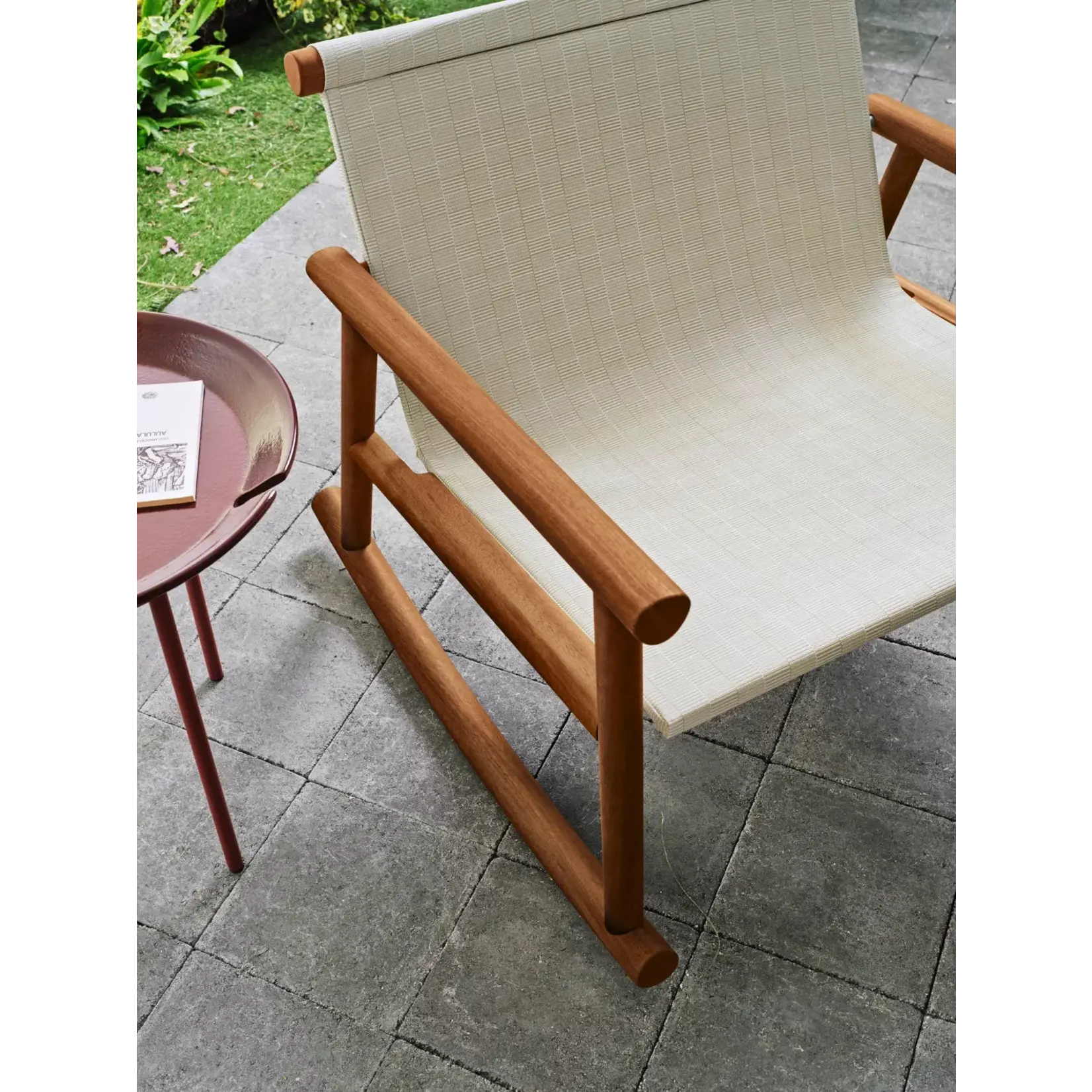 Hashi Schaukelstuhl, Stoff Jacquard Accardi Beige, 82x86x77cm
