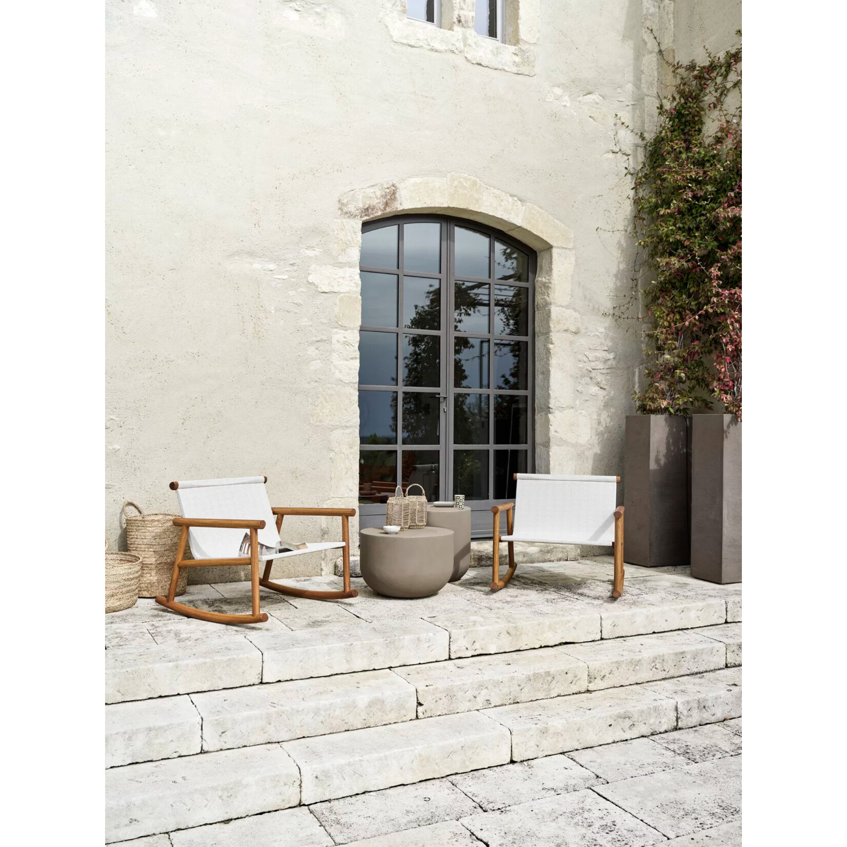 Hashi Schaukelstuhl, Stoff Jacquard Accardi Beige, 82x86x77cm