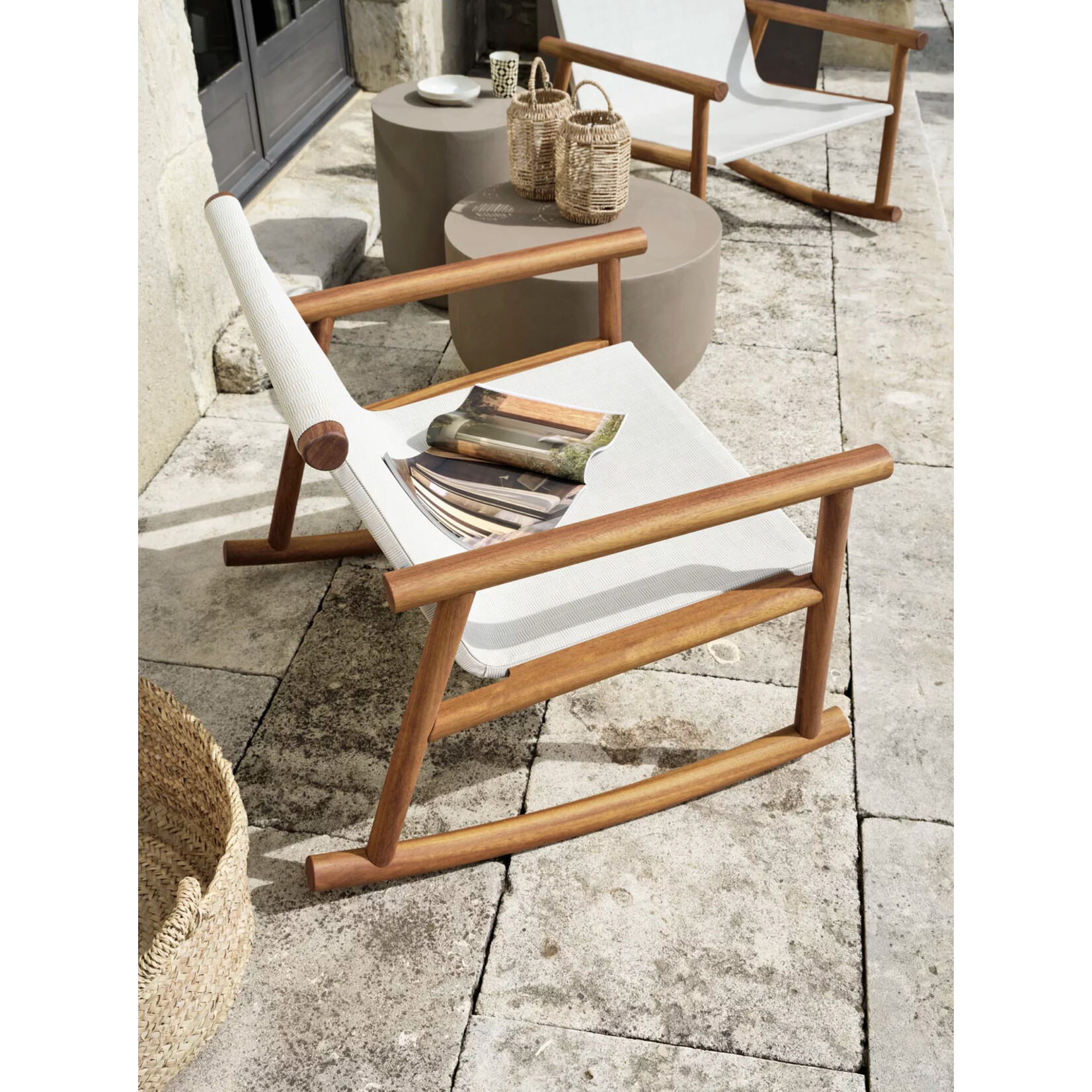 Hashi Schaukelstuhl, Stoff Jacquard Accardi Beige, 82x86x77cm