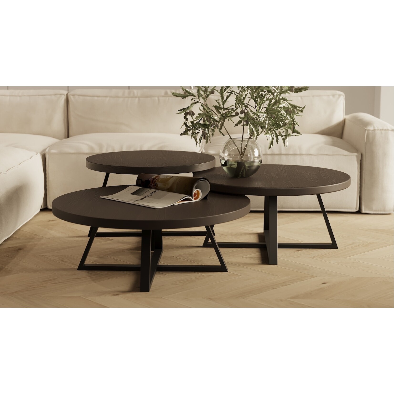 Apollo Salontisch D90xH32cm Metall schwarz & Furnier Onyx