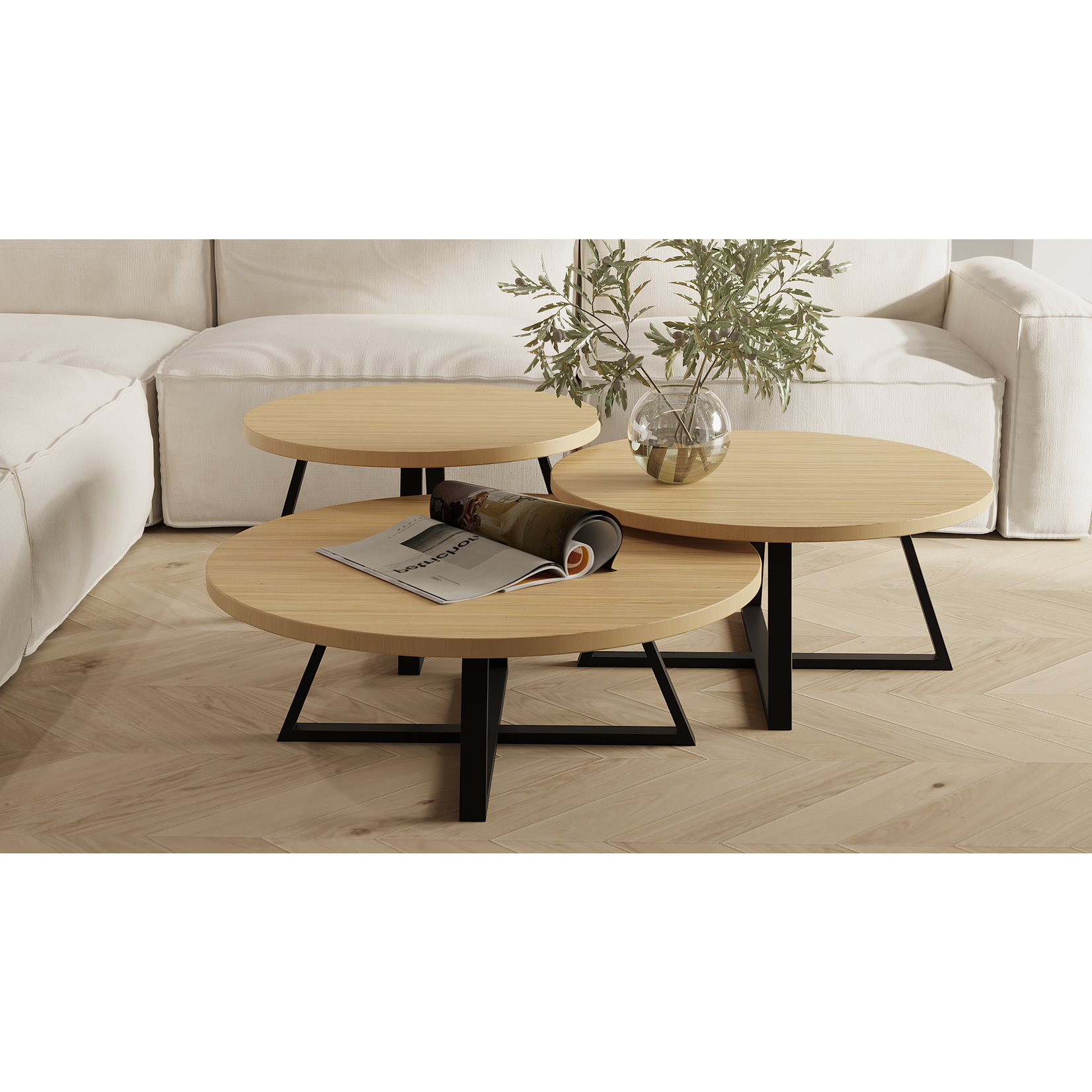 Apollo Salontisch D70xH42cm Gestell Metall schwarz & Furnier natural