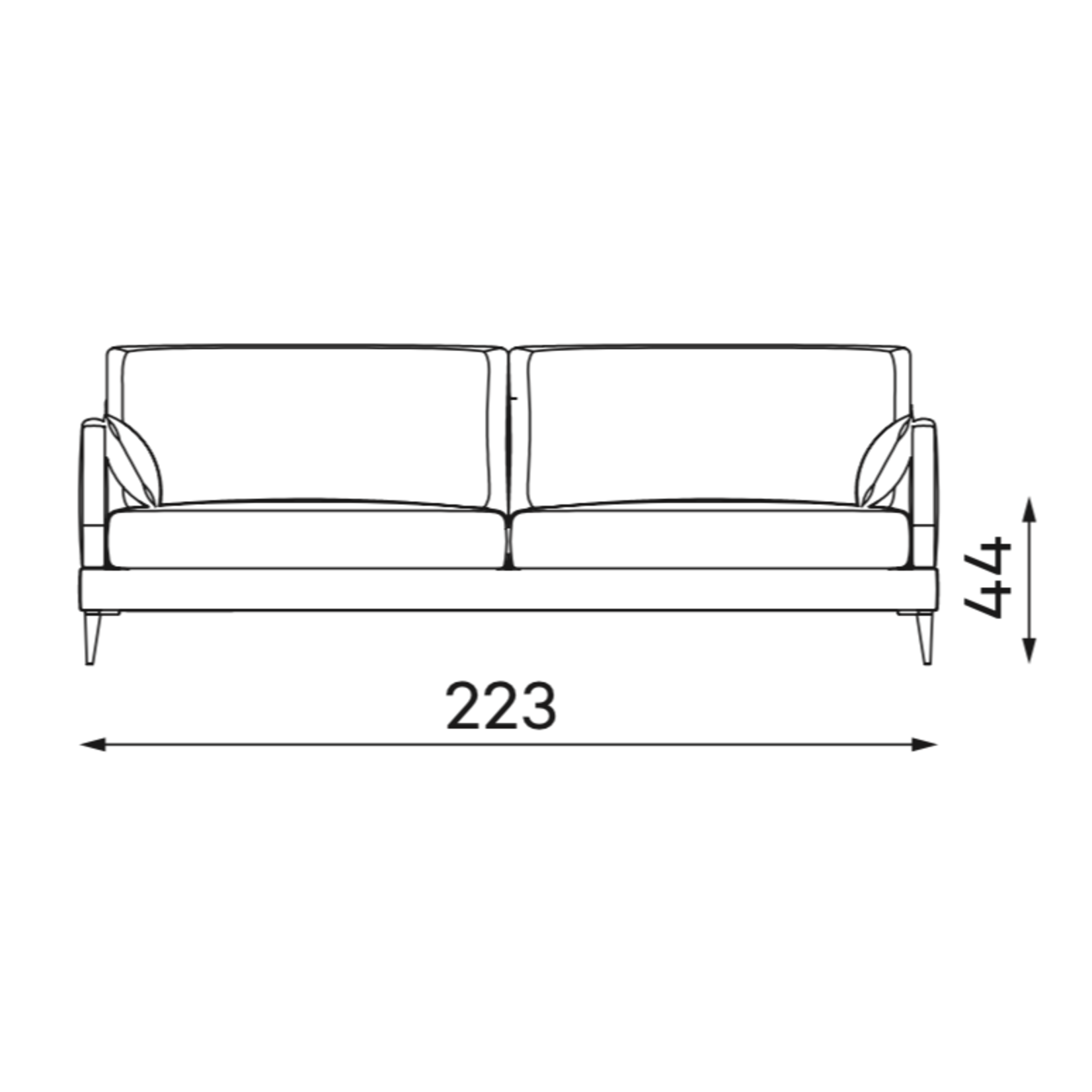 Adam Sofa 3-Sitzer 223x94xH85cm, Füsse: schwarz, Stoff: Viento 02 Kat. D
