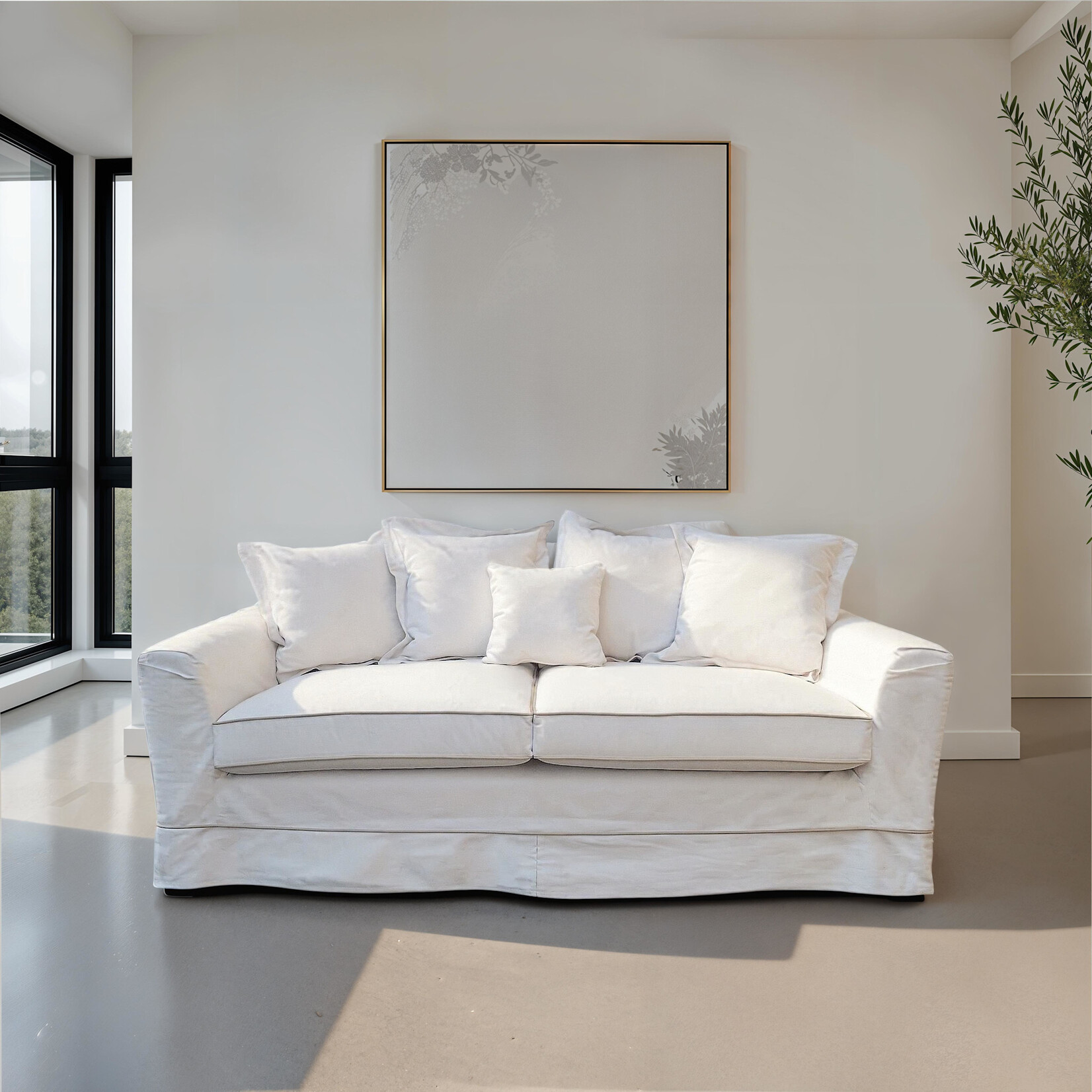 Sofa Riviera 220x100cm, weiss/flax, Husse mit Keder