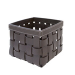 Geflochtener Korb klein Leder: braun, Naht: weiss 20x20x15cm