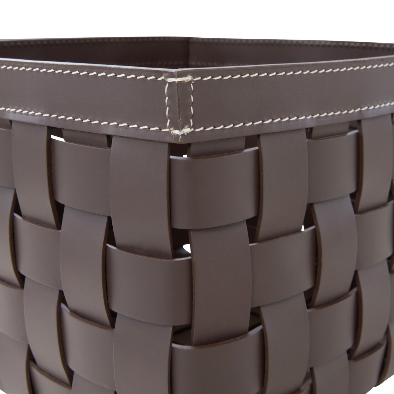 Geflochtener Korb klein Leder: braun, Naht: weiss 20x20x15cm