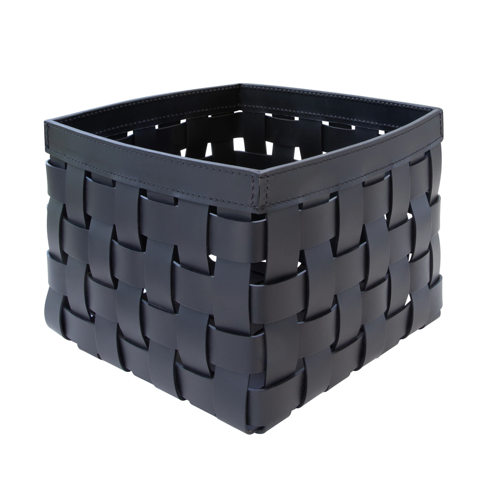 Geflochtener Korb mittel Leder: schwarz, Naht: schwarz 27x27x19cm