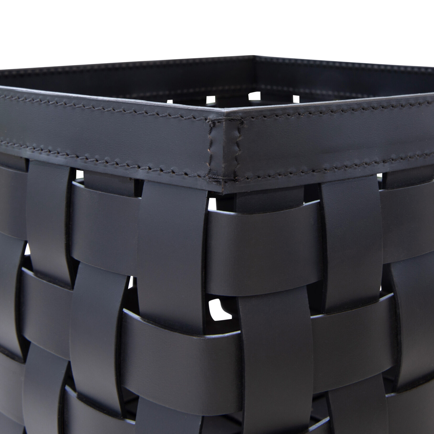 Geflochtener Korb mittel Leder: schwarz, Naht: schwarz 27x27x19cm