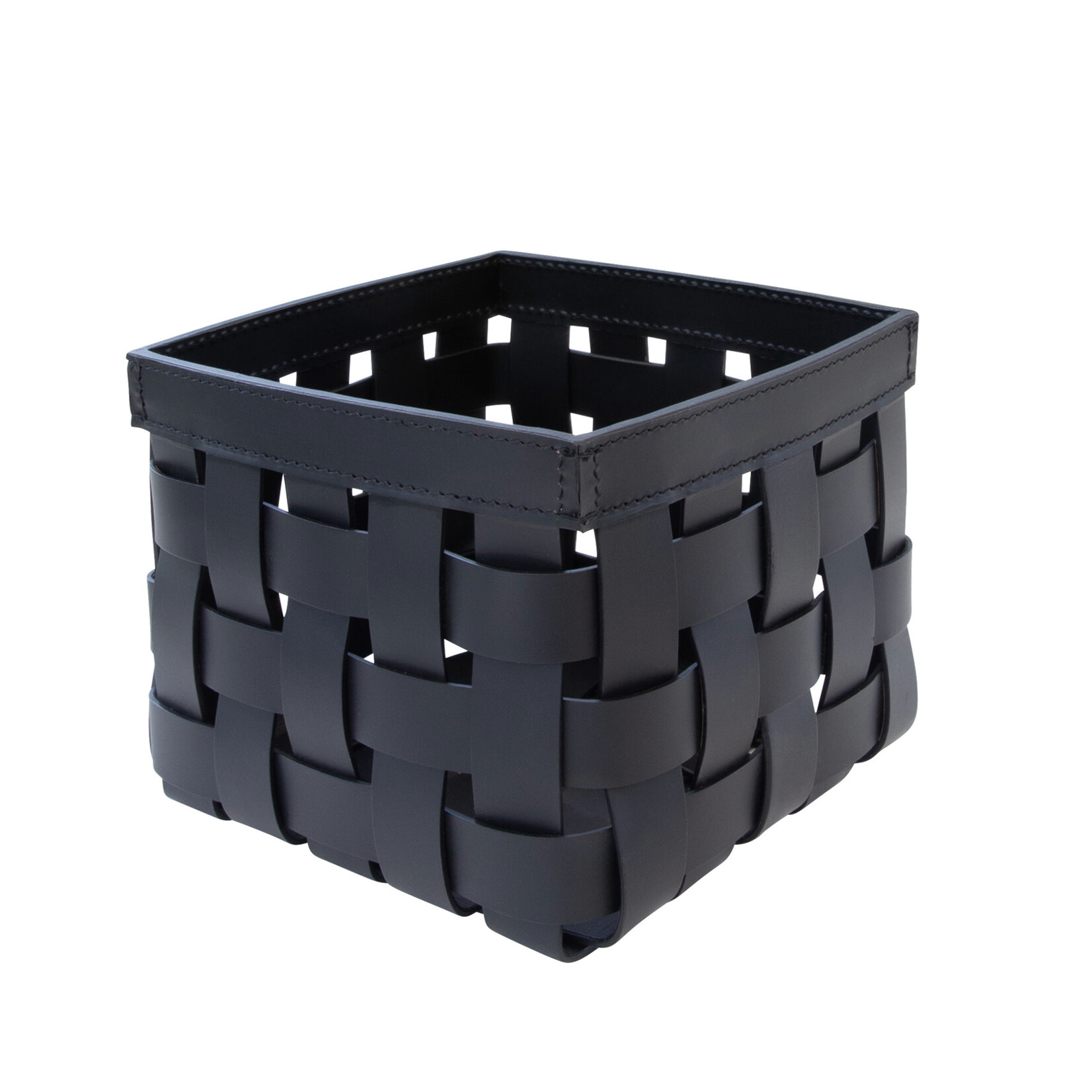 Geflochtener Korb klein Leder: schwarz, Naht: schwarz 20x20x15cm