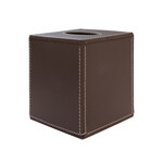 Kleenexbox quadratisch, Leder braun, Naht: weiss, 14x14x14cm