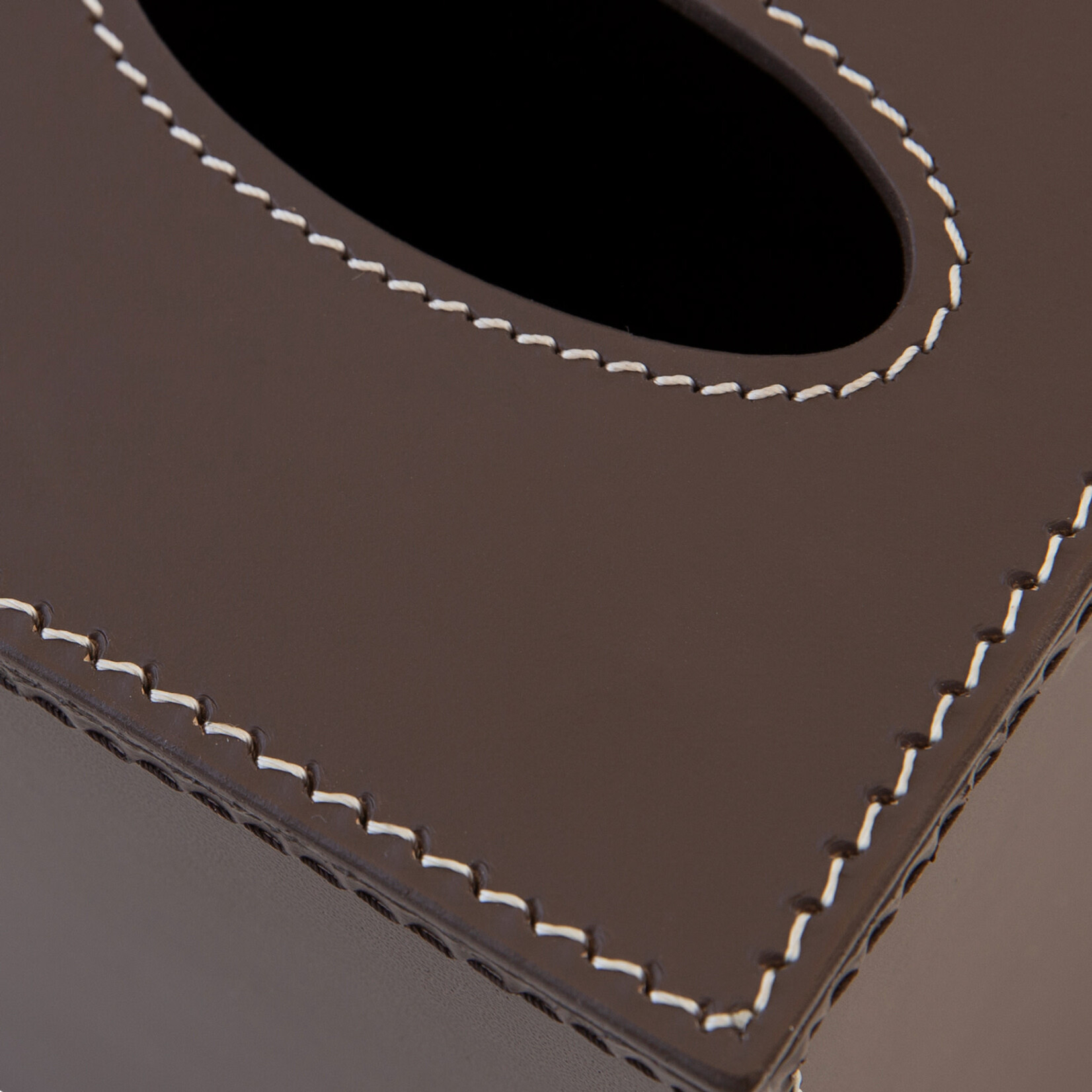 Kleenexbox quadratisch, Leder braun, Naht: weiss, 14x14x14cm