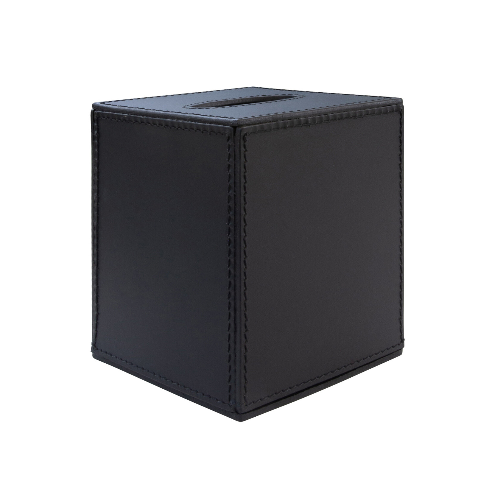 Kleenexbox quadratisch, Leder schwarz, Naht: schwarz, 14x14x14cm