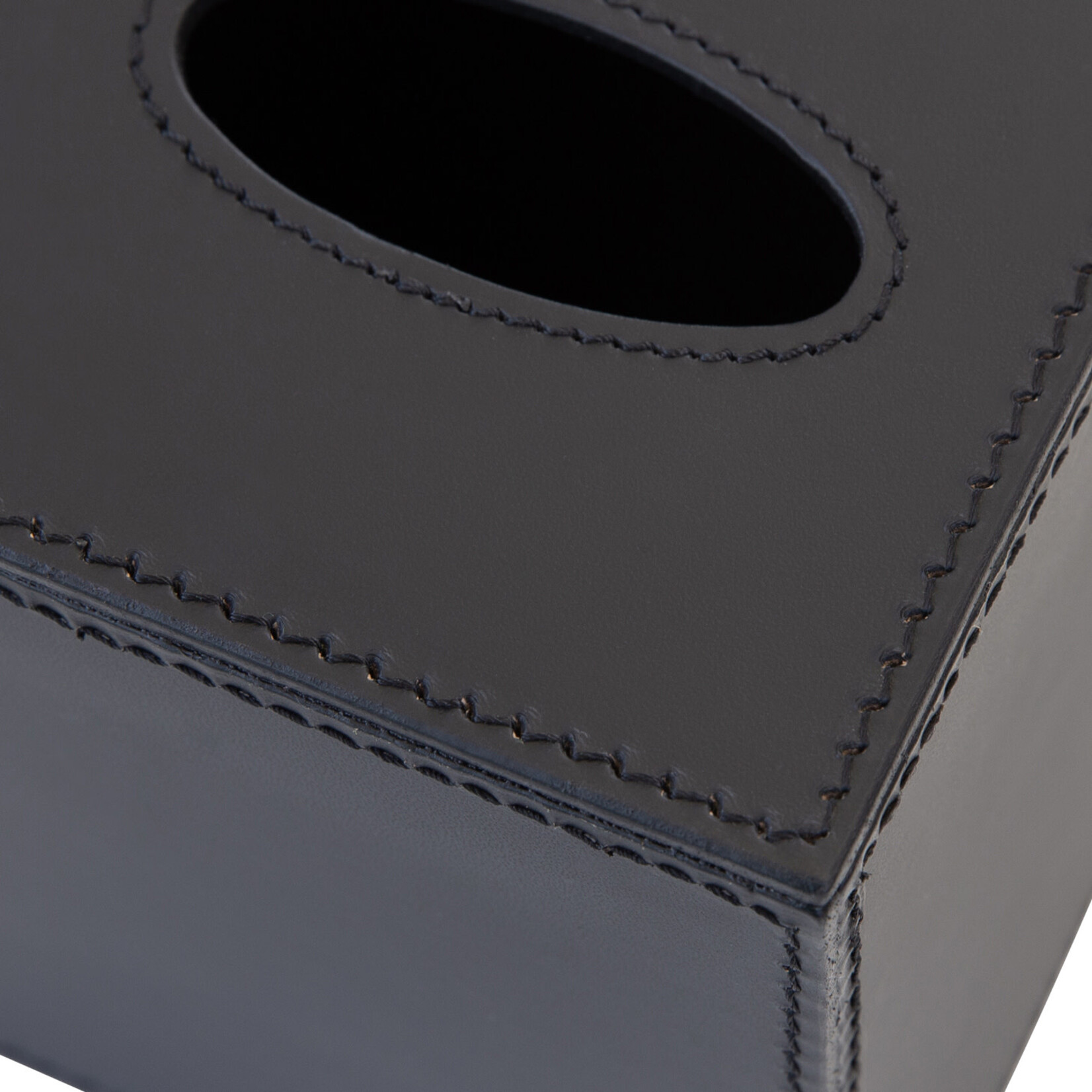 Kleenexbox quadratisch, Leder schwarz, Naht: schwarz, 14x14x14cm