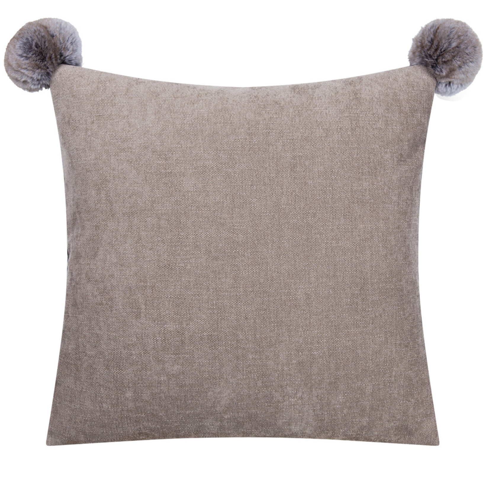 Romeo Kissen Taupe/Beige RS Schwarz mit Kunstfell Bommel 55x55cm