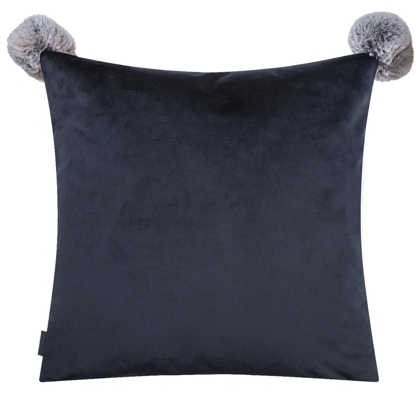 Romeo Kissen Taupe/Beige RS Schwarz mit Kunstfell Bommel 55x55cm