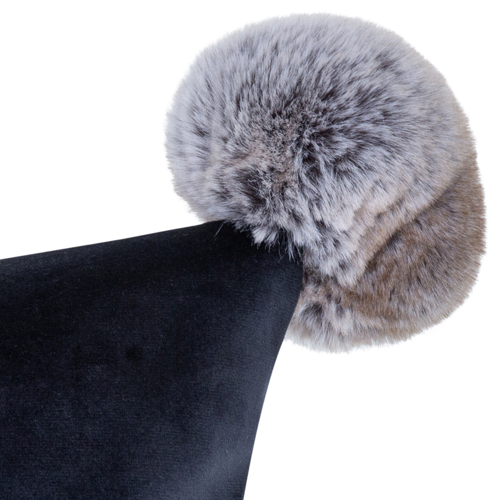 Romeo Kissen Taupe/Beige RS Schwarz mit Kunstfell Bommel 55x55cm