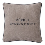 Area Kissen Zürich mit koordinaten, Andrea taupe, Keder schwarz, 55x55cm