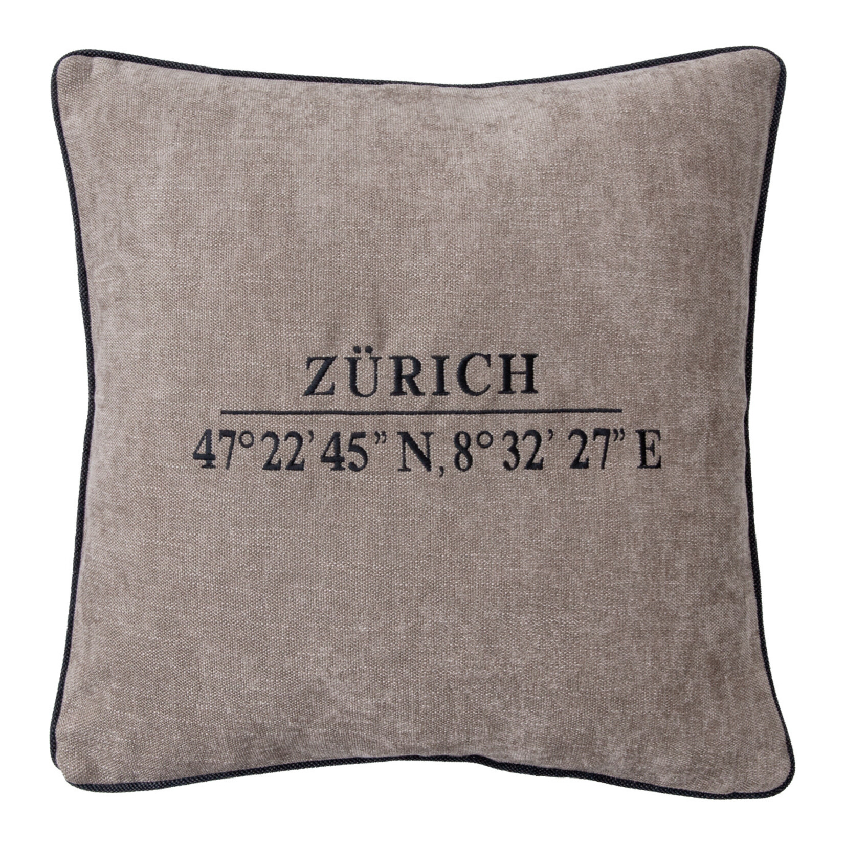 Area Kissen Zürich, Stoff: Andrea taupe, Keder schwarz, 55x55cm