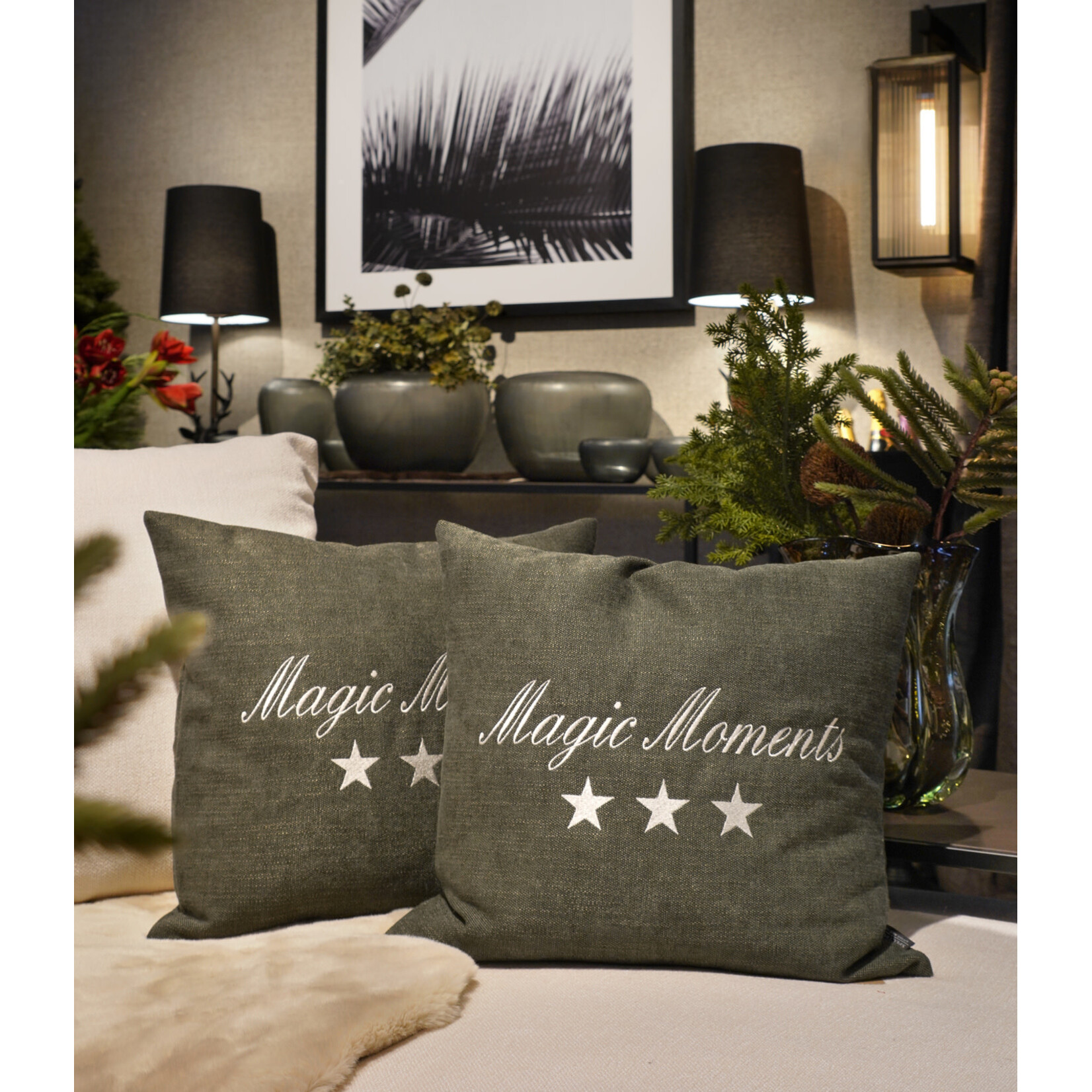 Romeo Kissen Magic Moments Oliv 50x50cm