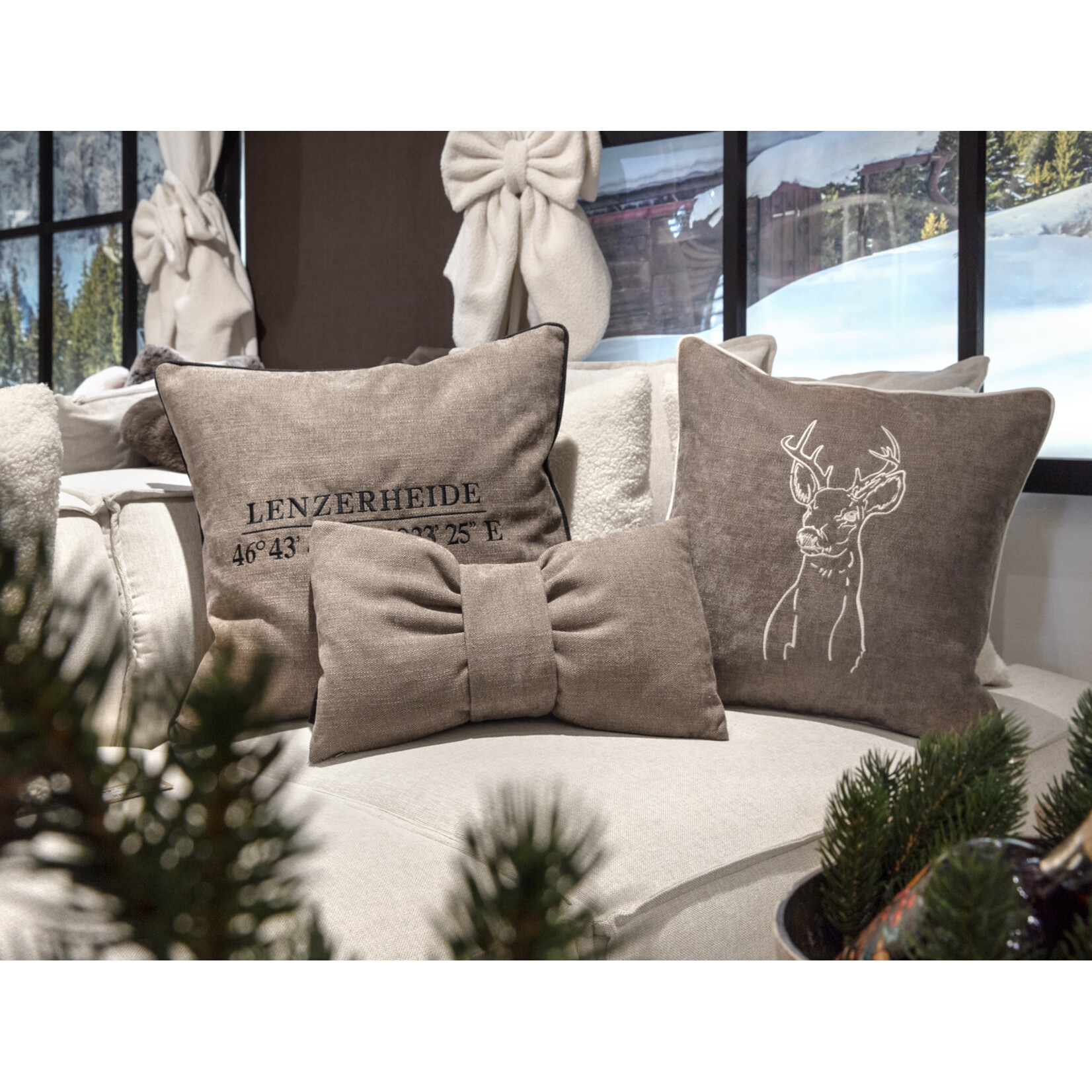 Romeo Schleifen Kissen, Lilly taupe, 30x50cm