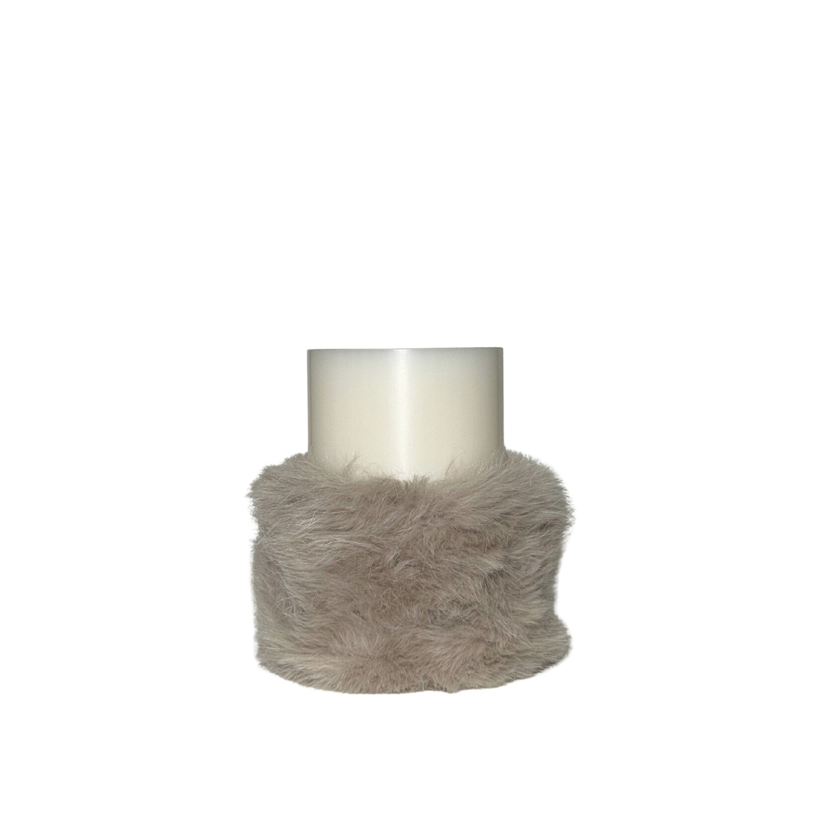 2357 Kunstfell für Kerze, greige D17xH11cm
