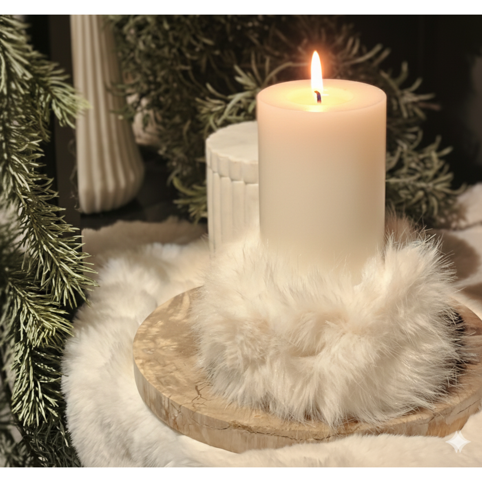 Kunstfell für Kerze, weiss D17xH11cm