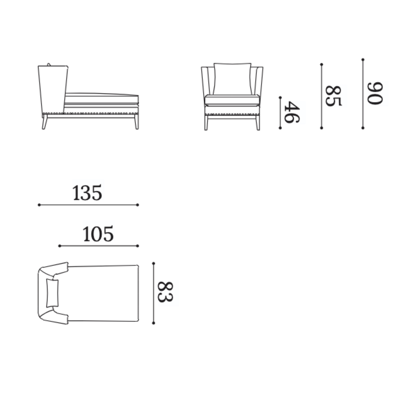Nora Chaiselongue, 135x83xH90cm, Stoff: Enol Crude