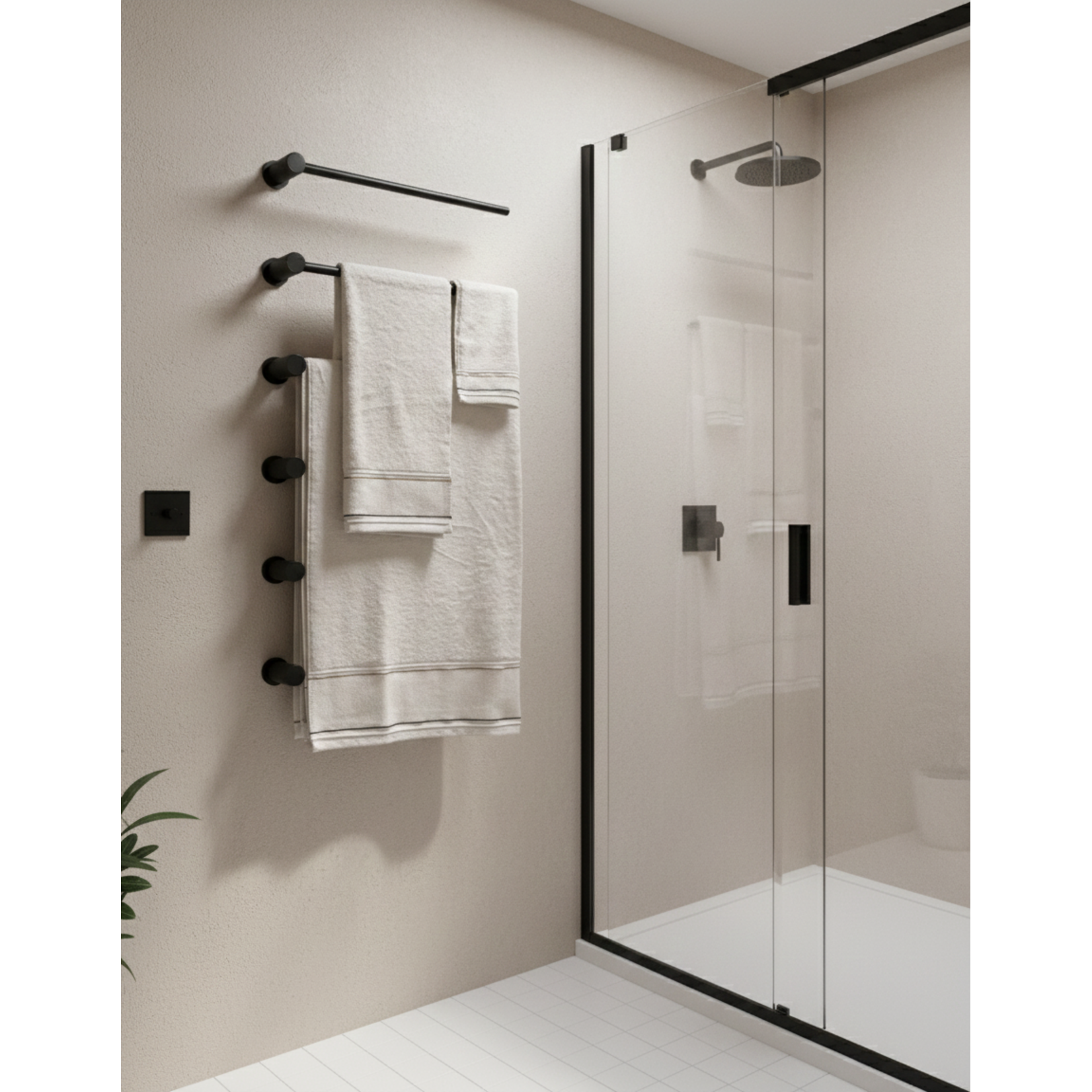 Beaumont Duschtuch weiss mit Ziernaht schwarz/beige, 50x100cm