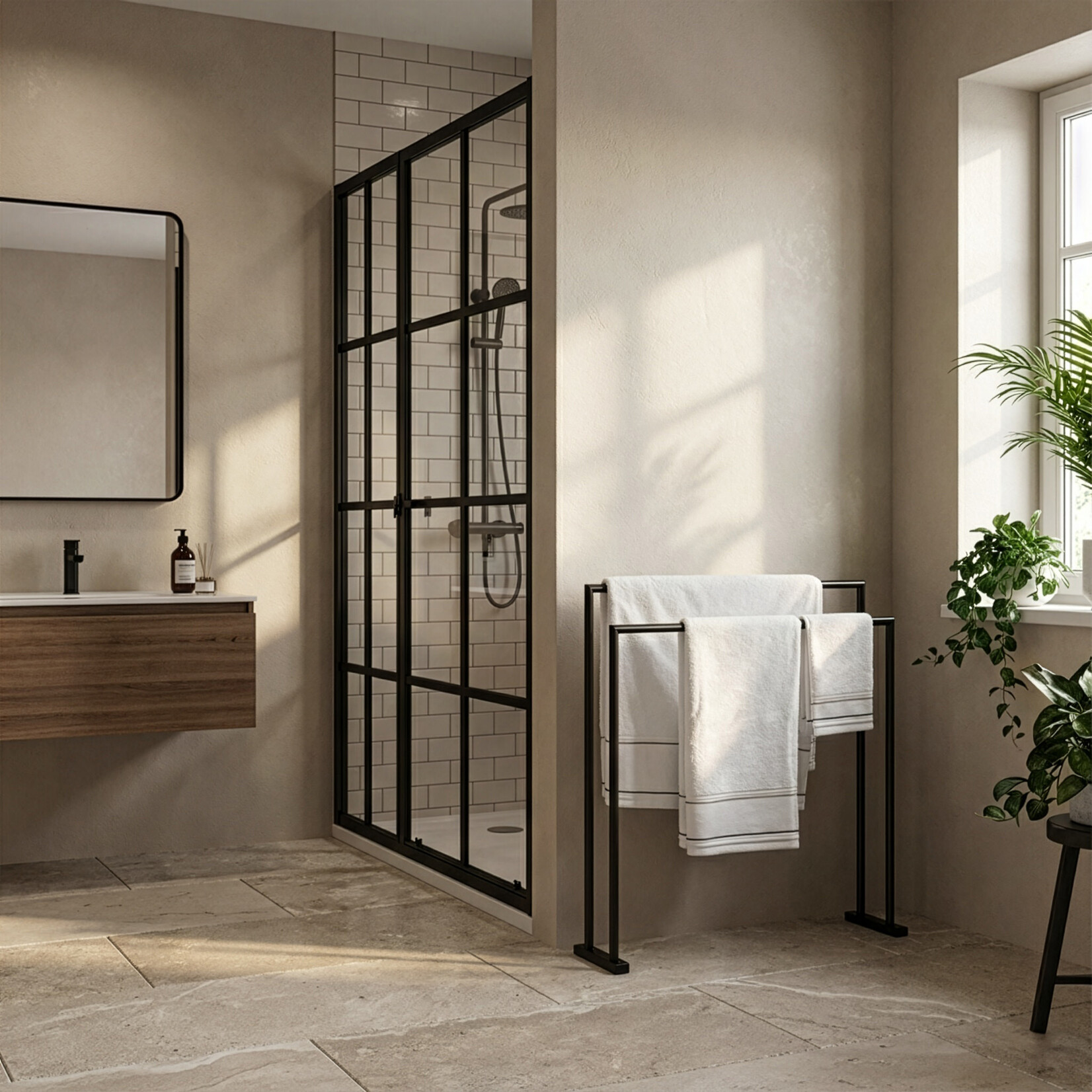 Beaumont Duschtuch weiss mit Ziernaht schwarz/beige, 50x100cm