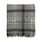 Lammwolldecke Lenzerheide mit Fransen 130x180cm, schwarz/beige karriert