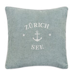 Summy Kissen Türkis, Zürich-See Anker mit Keder weiss, 55x55cm