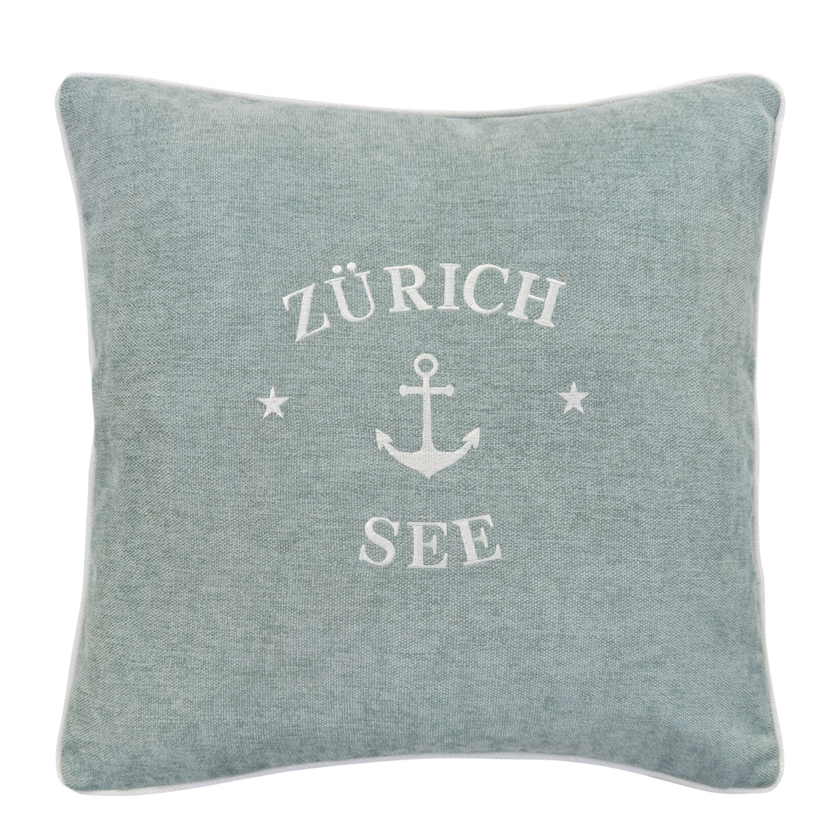 Summy Kissen Türkis, Zürich-See Anker mit Keder weiss, 55x55cm
