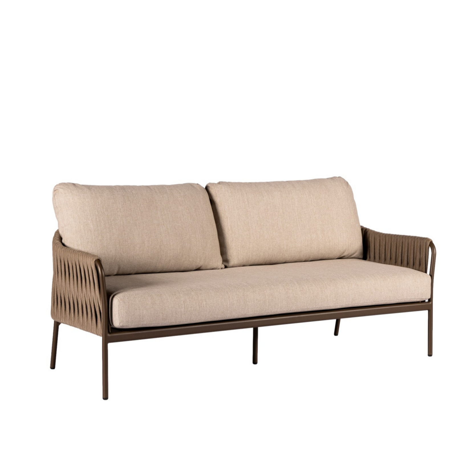 Hyra Sofa 3-Sitzer  200x93xH77cm, Alu Bronze, Gurten Toffee, Kissen Flax beige